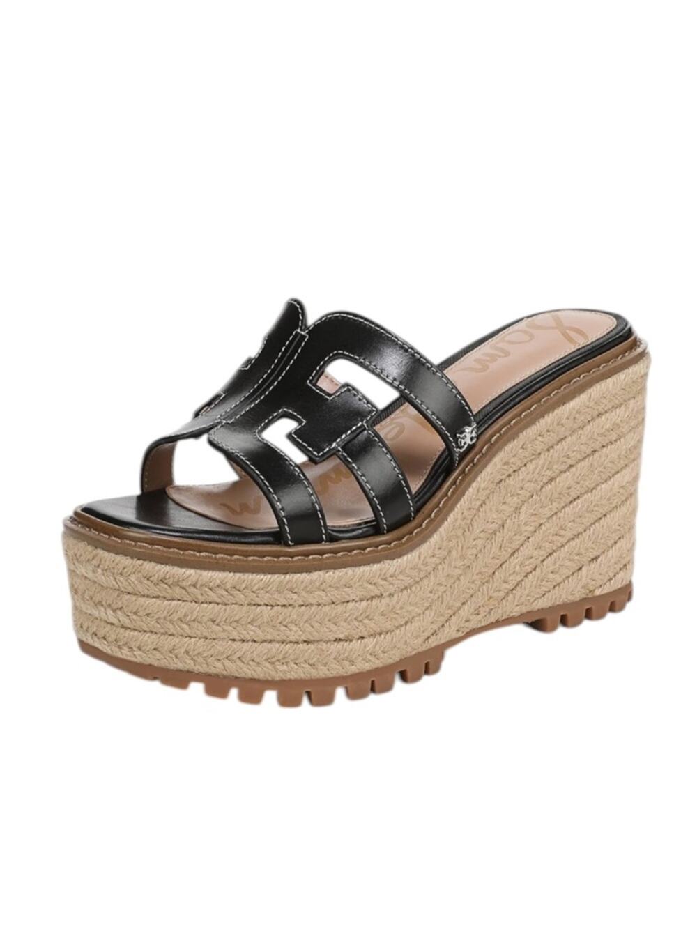 Sam Edelman Black Leather Espadrille Wedge Sandals
